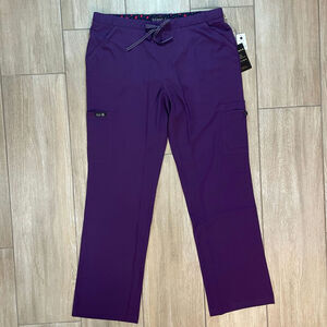 Koi Basics “Holly” Eggplant Women’s Large Tall 8-Pocket Scrub Pants NWT